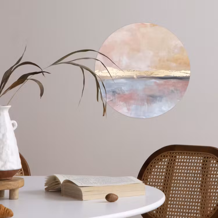 Abstract - Horizontaal - Kunst - Roze - Goud Wandcirkel behangsticker klein -sfeer3