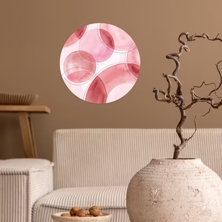 Abstract - Cirkels - Modern - Roze - Kunst Wandcirkel behangsticker klein -sfeer1
