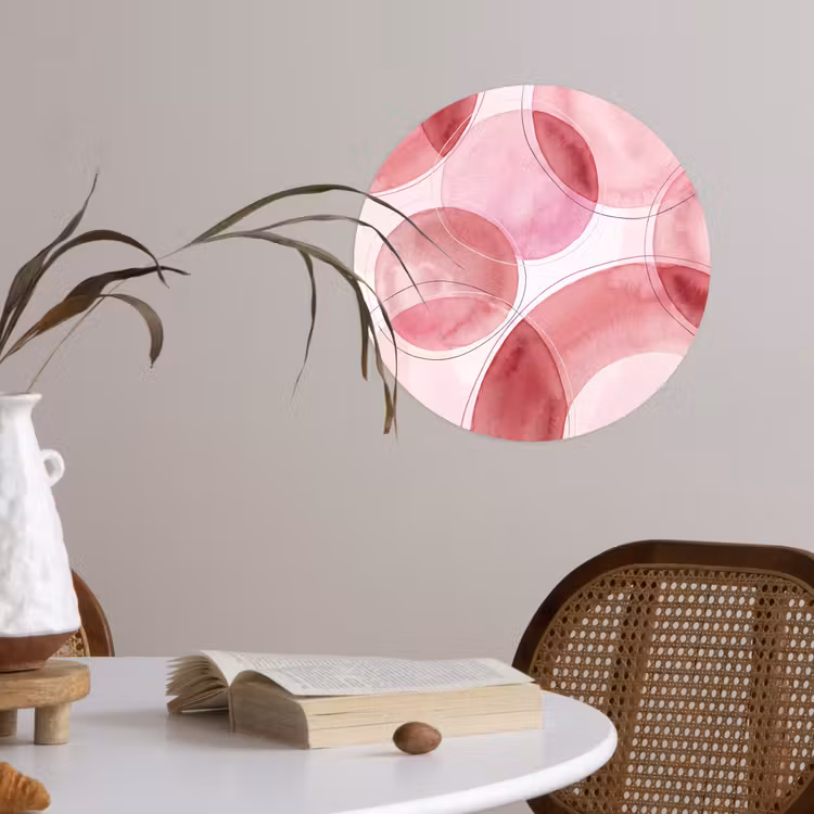 Abstract - Cirkels - Modern - Roze - Kunst Wandcirkel behangsticker klein -sfeer3