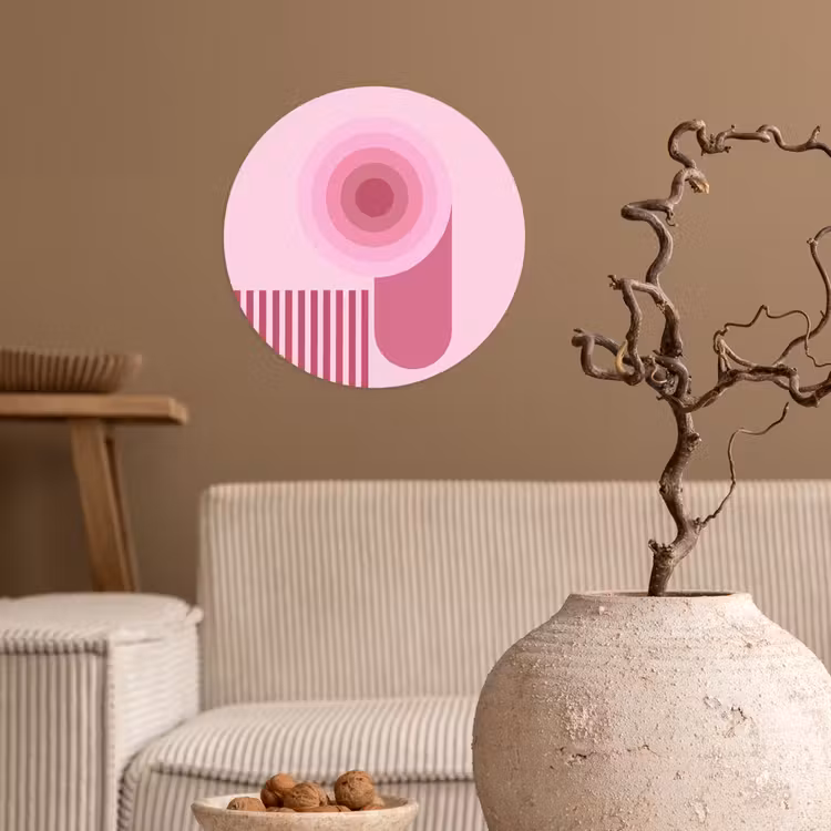 Abstract - Cirkels - Strepen - Modern - Roze Wandcirkel behangsticker klein -sfeer1