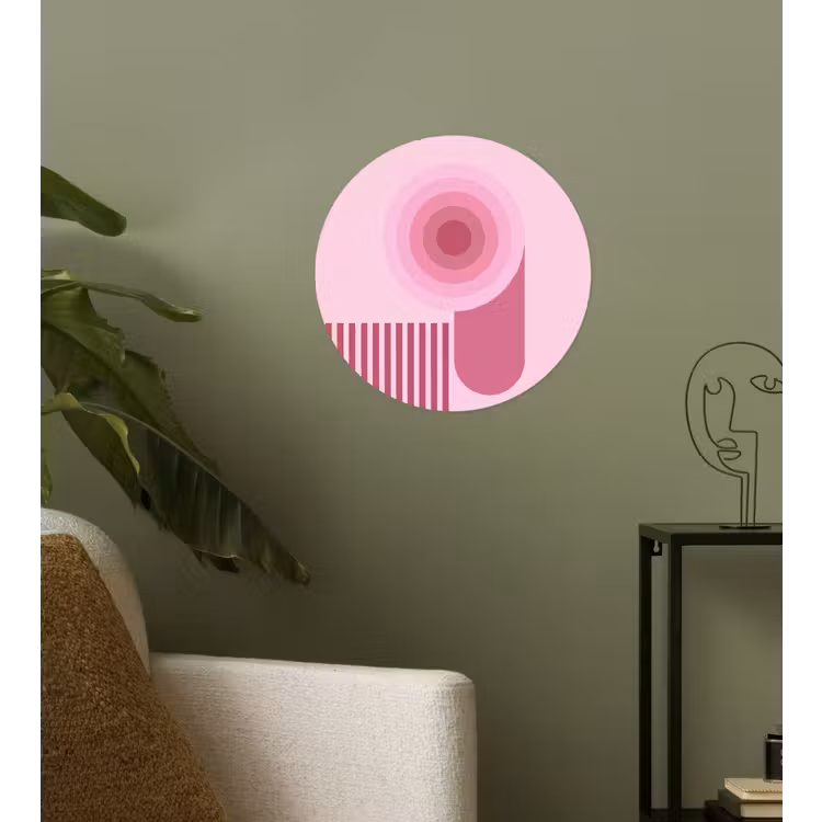 Abstract - Cirkels - Strepen - Modern - Roze Wandcirkel behangsticker klein -sfeer2