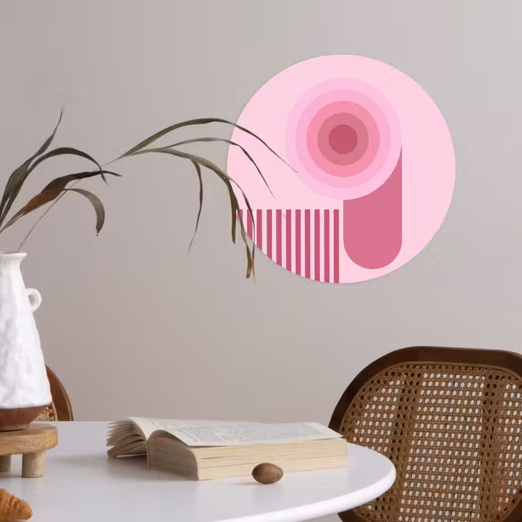 Abstract - Cirkels - Strepen - Modern - Roze Wandcirkel behangsticker klein -sfeer3