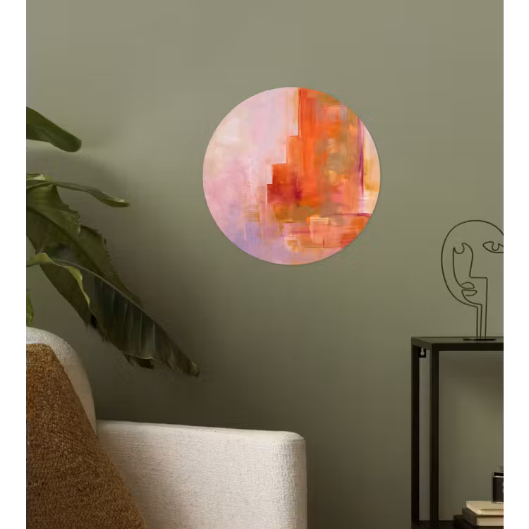 Abstract - Borstelstreken - Kunst - Paars - Goud Wandcirkel behangsticker klein -sfeer2