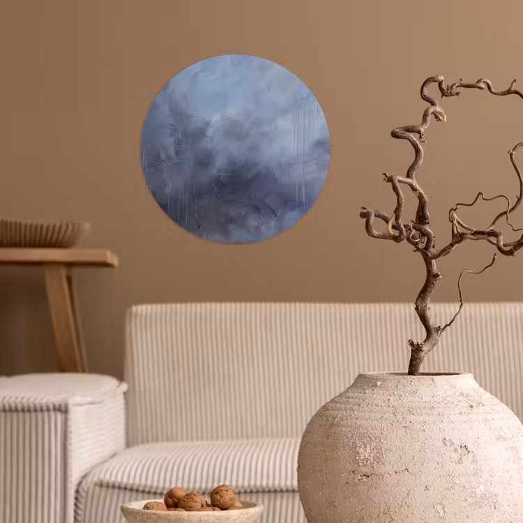 Abstract - Kwaststreken - Modern - Kunst - Grijs Wandcirkel behangsticker klein -sfeer1