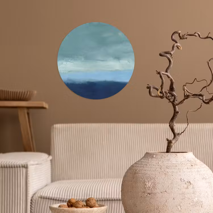 Abstract - Lagen - Rust - Modern - Blauw Wandcirkel behangsticker klein -sfeer1