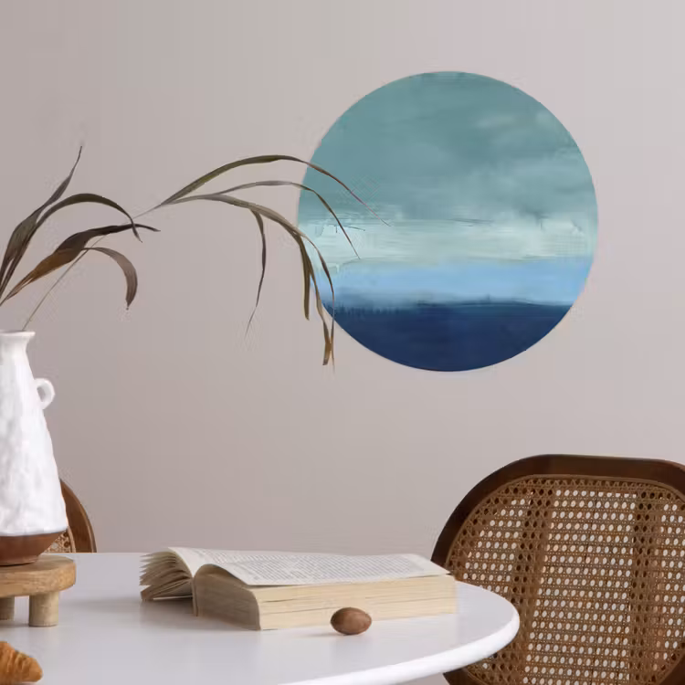 Abstract - Lagen - Rust - Modern - Blauw Wandcirkel behangsticker klein -sfeer3
