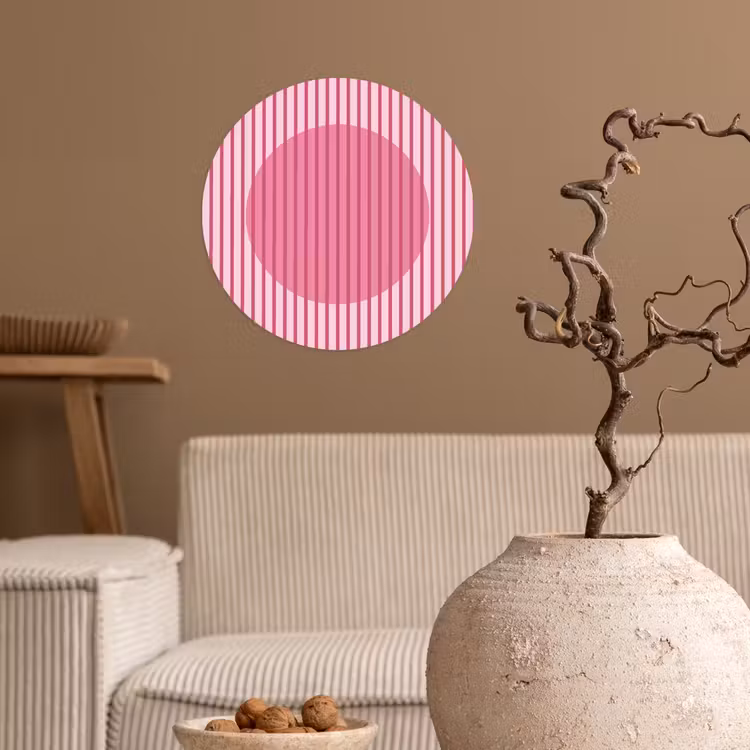 Abstract - Strepen - Ovaal - Roze - Modern Wandcirkel behangsticker klein -sfeer1