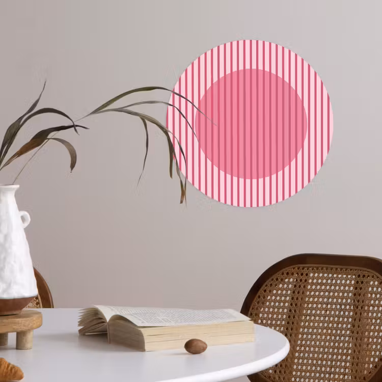 Abstract - Strepen - Ovaal - Roze - Modern Wandcirkel behangsticker klein -sfeer3