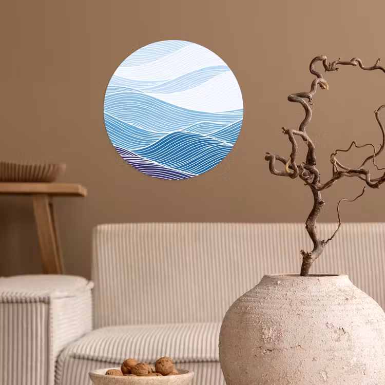 Abstract - Golven - Patroon - Blauw - Modern Wandcirkel behangsticker klein -sfeer1