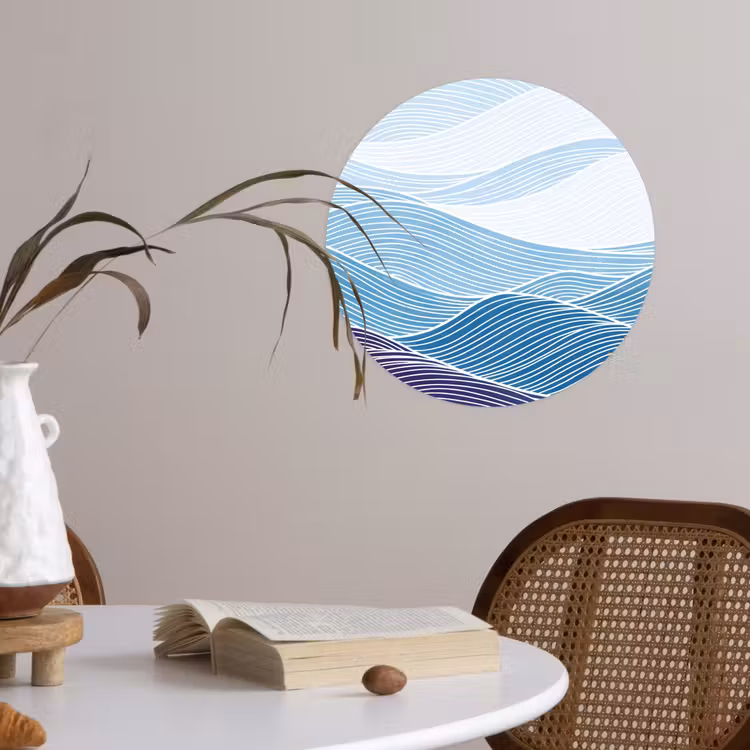 Abstract - Golven - Patroon - Blauw - Modern Wandcirkel behangsticker klein -sfeer3