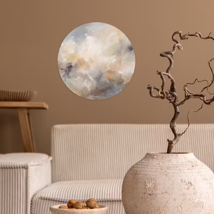 Abstract - Wolken - Sfeervol - Beige - Grijs Wandcirkel behangsticker klein -sfeer1