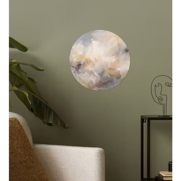 Abstract - Wolken - Sfeervol - Beige - Grijs Wandcirkel behangsticker klein -sfeer2