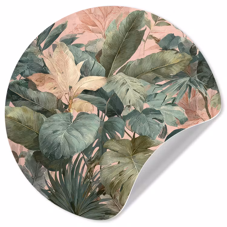 Compositie van bladeren - Groen - Roze Wandcirkel behangsticker klein -3d