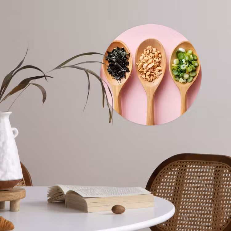 Ingrediënten - Lepels - Hout - Roze Wandcirkel behangsticker klein -sfeer3