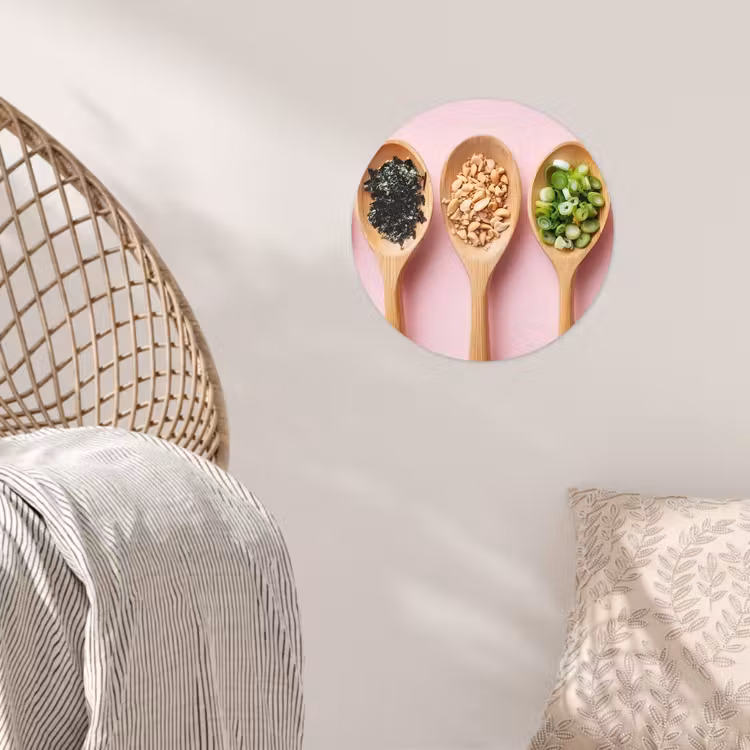 Ingrediënten - Lepels - Hout - Roze Wandcirkel behangsticker klein -sfeer4