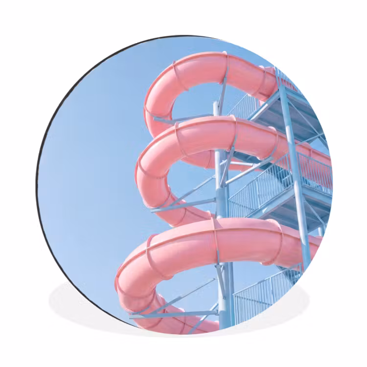 Glijbaan - Waterpark - Spiraal - Modern - Roze Wandcirkel aluminium klein -3d