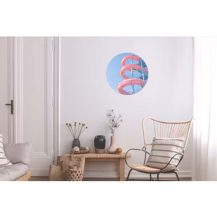 Glijbaan - Waterpark - Spiraal - Modern - Roze Wandcirkel aluminium klein -woonkamer