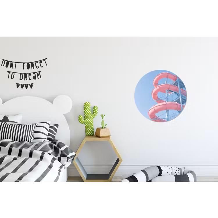 Glijbaan - Waterpark - Spiraal - Modern - Roze Wandcirkel aluminium klein -kinderkamer