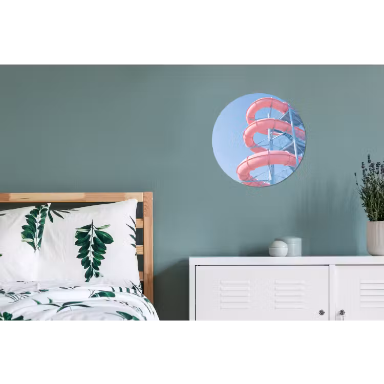 Glijbaan - Waterpark - Spiraal - Modern - Roze Wandcirkel aluminium klein -slaapkamer