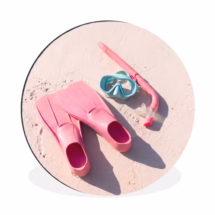 Snorkelset - Strand - Zomer - Roze Wandcirkel aluminium klein -3d