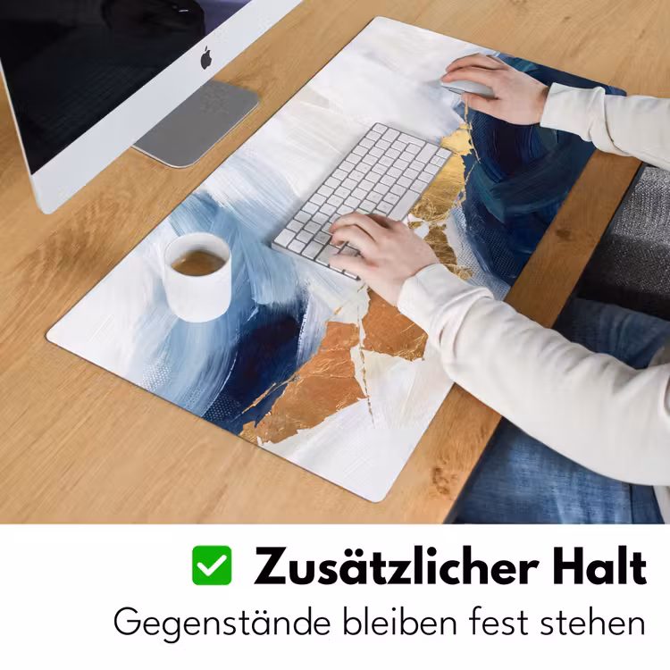 Abstract - Acryl - Blauw - Goud - Elegant Muismat XXL klein -ysfeer3_duits