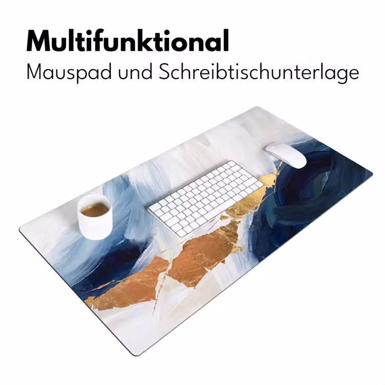 Abstract - Acryl - Blauw - Goud - Elegant Muismat XXL klein -ysfeer4_duits