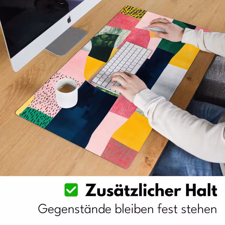 Abstract - Roze - Lappen - Vormen - Geel Muismat XXL klein -ysfeer3_duits