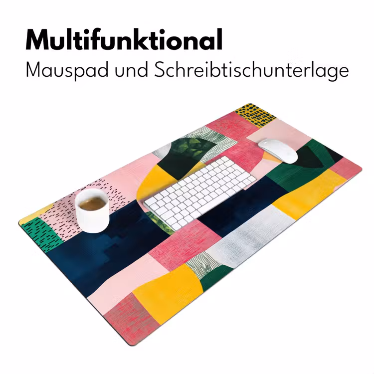 Abstract - Roze - Lappen - Vormen - Geel Muismat XXL klein -ysfeer4_duits