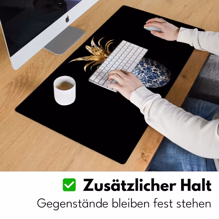 Ananas - Bloemen patroon - Goud - Delftsblauw Muismat XXL klein -ysfeer3_duits