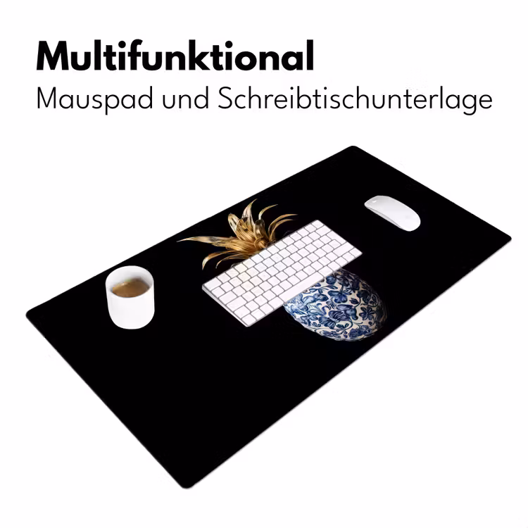 Ananas - Bloemen patroon - Goud - Delftsblauw Muismat XXL klein -ysfeer4_duits