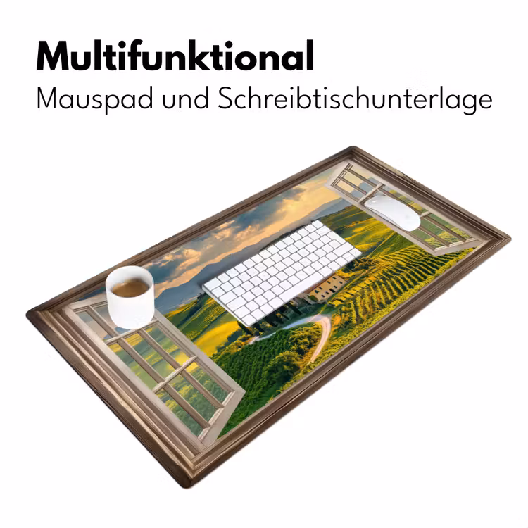 Doorkijk - Toscane - Uitzicht - Landschap - Zomer Muismat XXL klein -ysfeer4_duits