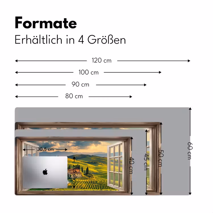 Doorkijk - Toscane - Uitzicht - Landschap - Zomer Muismat XXL klein -ysfeer5_duits