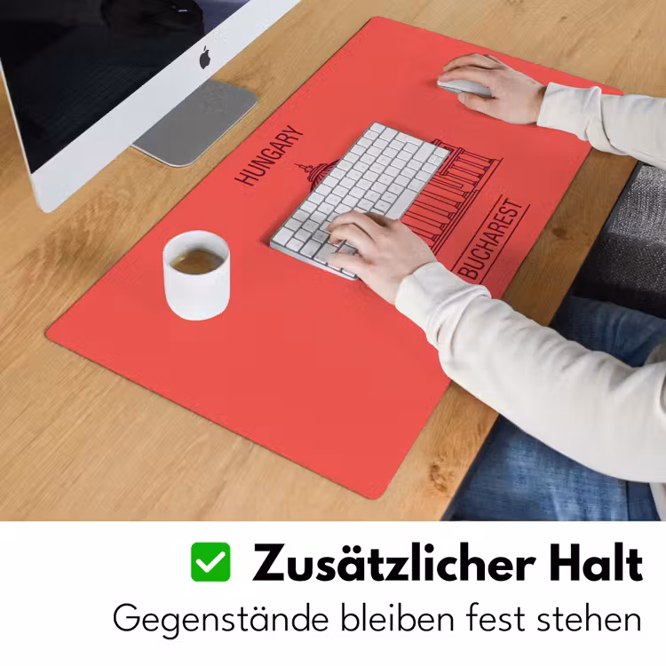 Schreibtischunterlage - Architektur – Bukarest – Stadtbild – Strichzeichnung – Rot - Architectuur - Boekarest - Stedelijk - Lijntekening - Rood Muismat XXL klein