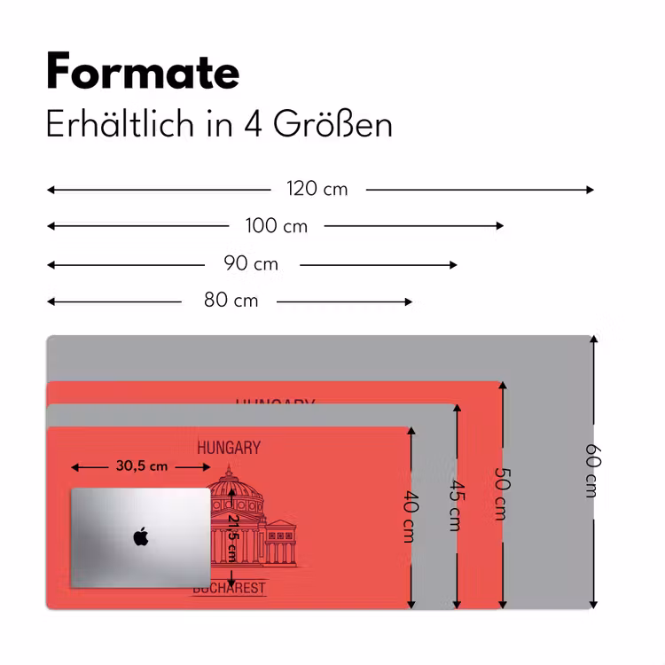 Schreibtischunterlage - Architektur – Bukarest – Stadtbild – Strichzeichnung – Rot - Architectuur - Boekarest - Stedelijk - Lijntekening - Rood Muismat XXL klein