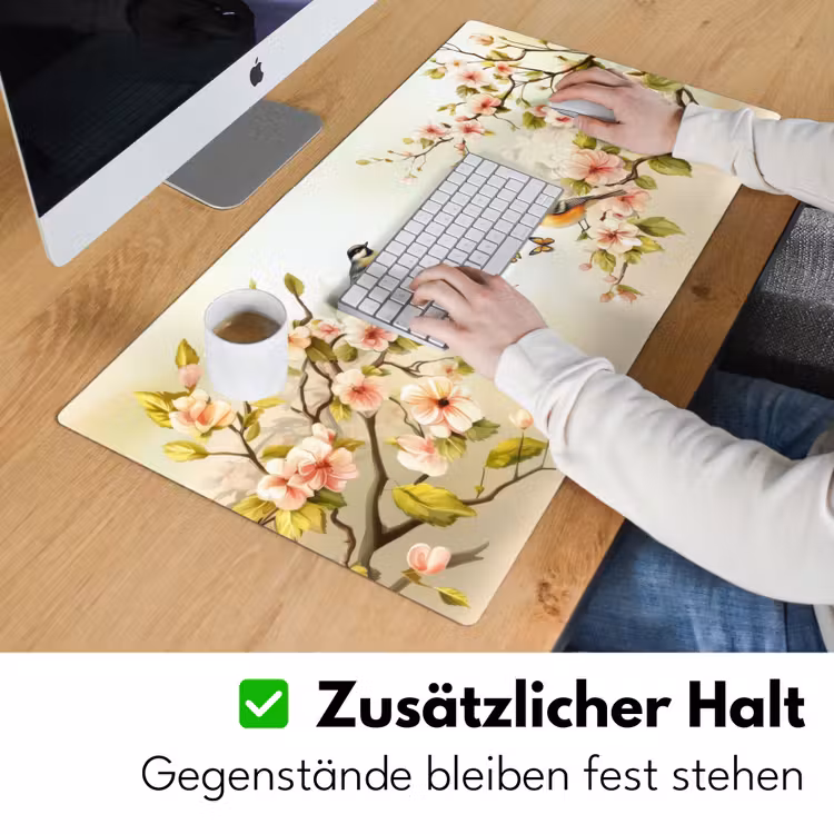 Takken - Bloemen - Vogeltjes - Roze Muismat XXL klein -ysfeer3_duits