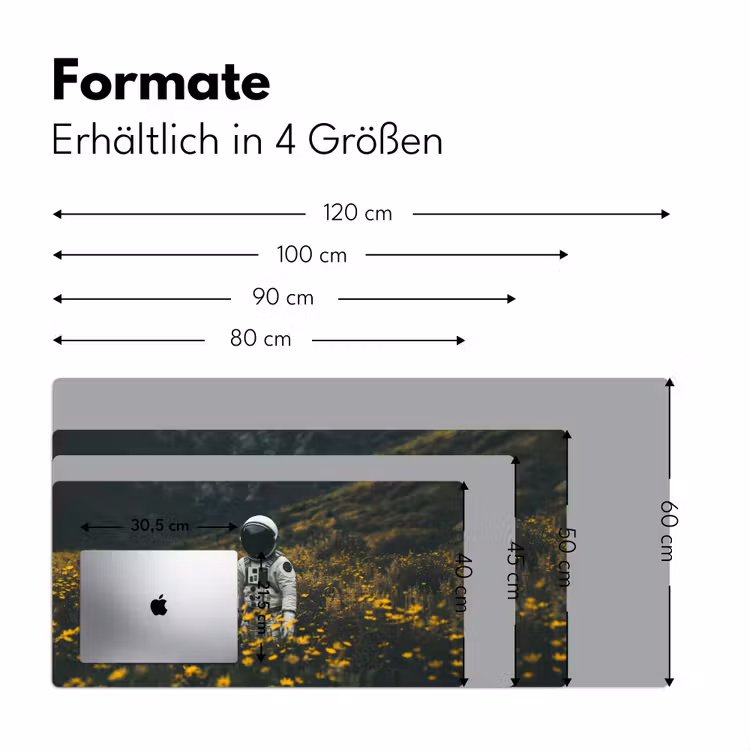 Astronaut - Bloemen - Veld - Geel Muismat XXL klein -ysfeer5_duits