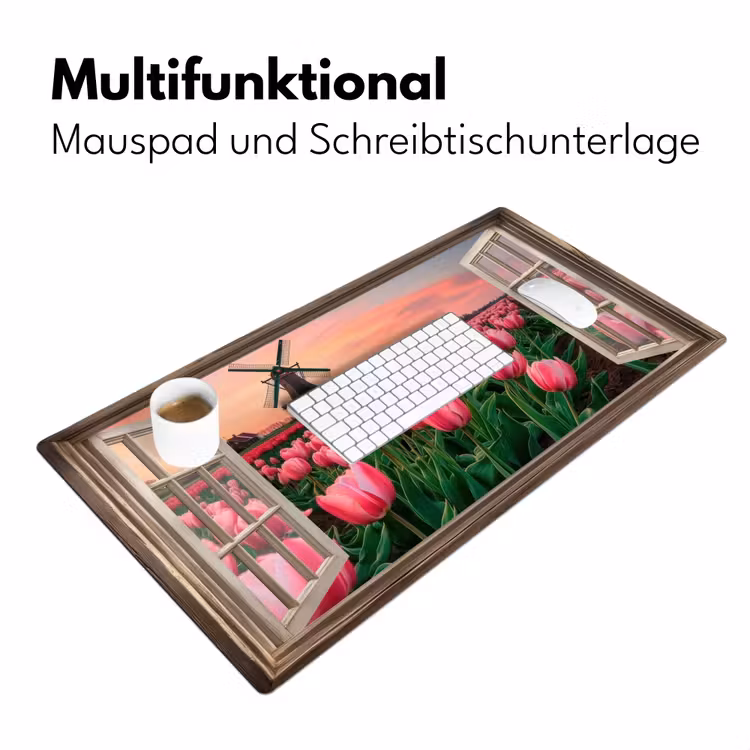 Doorkijk - Tulpen - Bloemen - Molen - Raam Muismat XXL klein -ysfeer4_duits