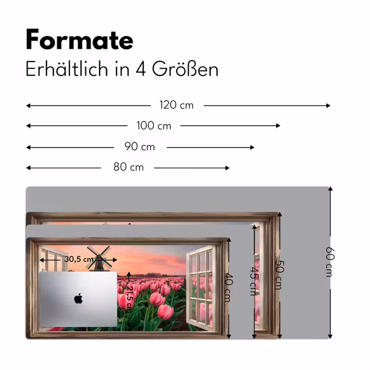 Doorkijk - Tulpen - Bloemen - Molen - Raam Muismat XXL klein -ysfeer5_duits