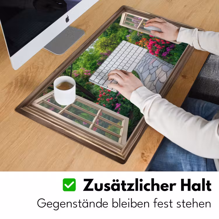 Doorkijk - Bloemen - Tuinpad - Natuur - Raam Muismat XXL klein -ysfeer3_duits