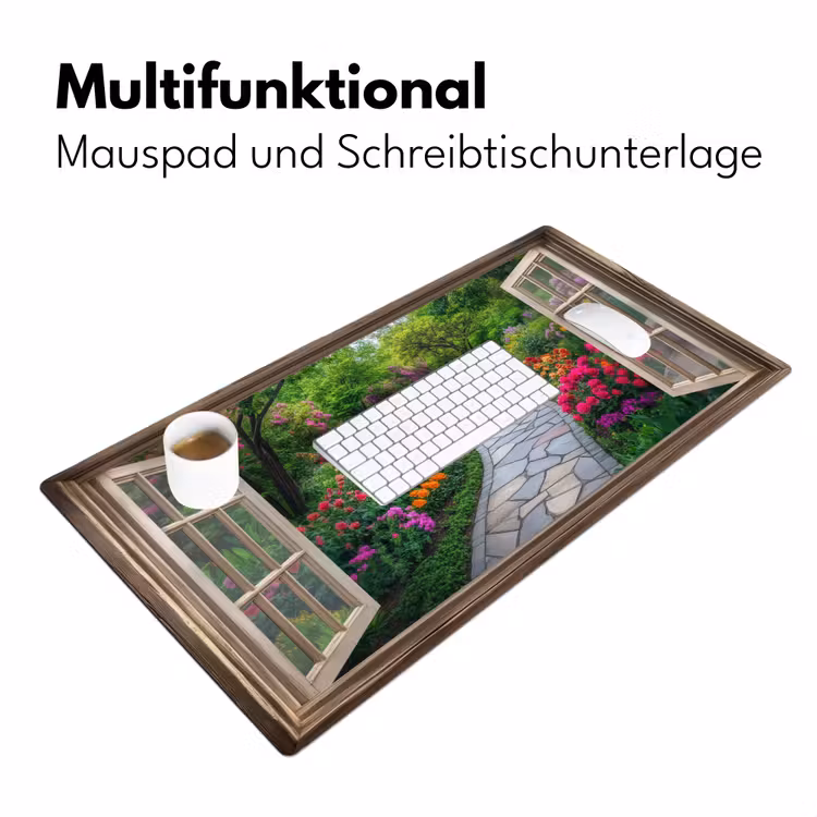 Doorkijk - Bloemen - Tuinpad - Natuur - Raam Muismat XXL klein -ysfeer4_duits