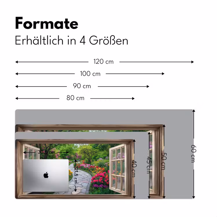 Doorkijk - Bloemen - Tuinpad - Natuur - Raam Muismat XXL klein -ysfeer5_duits