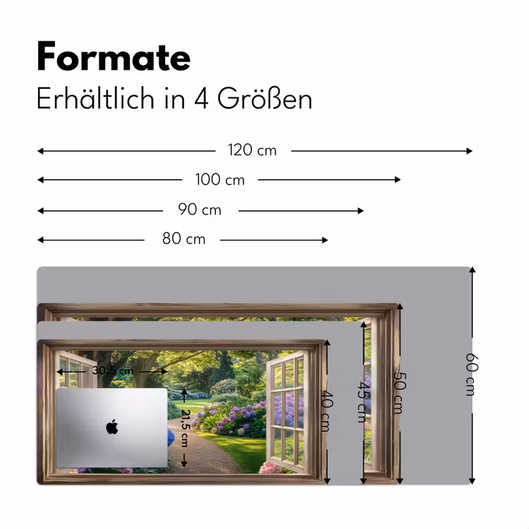 Doorkijk - Tuin - Raam - Hortensia - Bloemen Muismat XXL klein -ysfeer5_duits