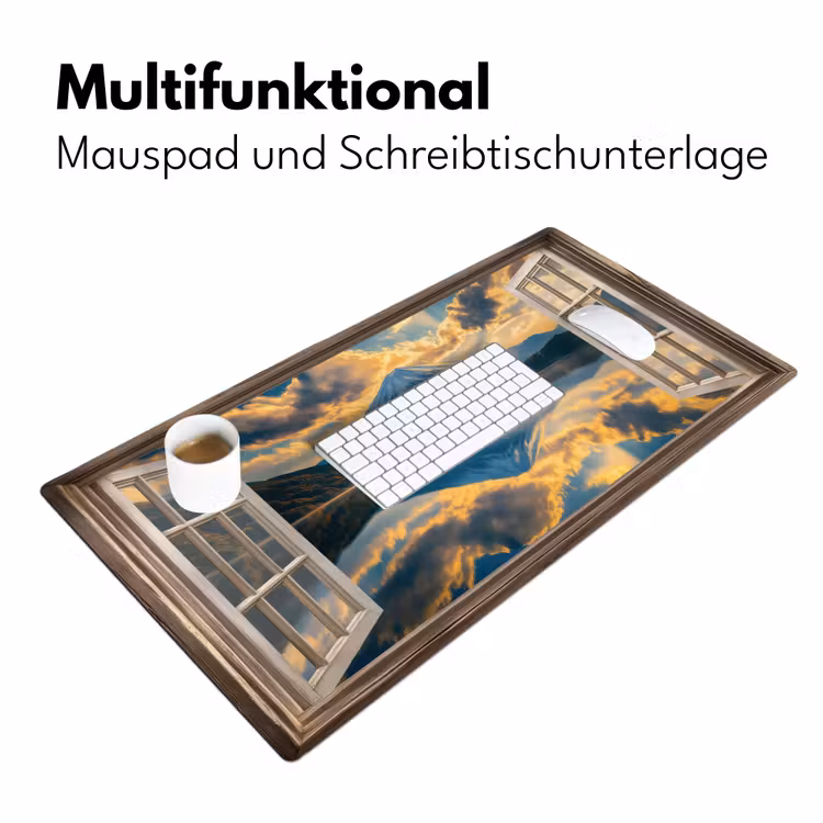 Doorkijk - Landschap - Bergen - Uitzicht - Raam Muismat XXL klein -ysfeer4_duits