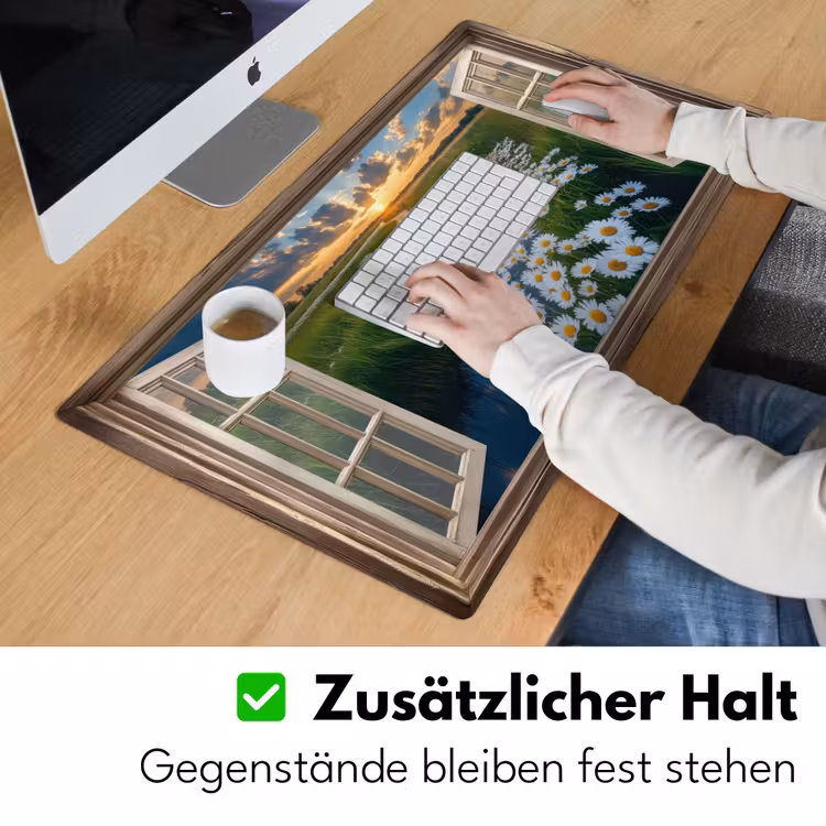 Doorkijk - Landschap - Raam - Water - Zonsondergang Muismat XXL klein -ysfeer3_duits