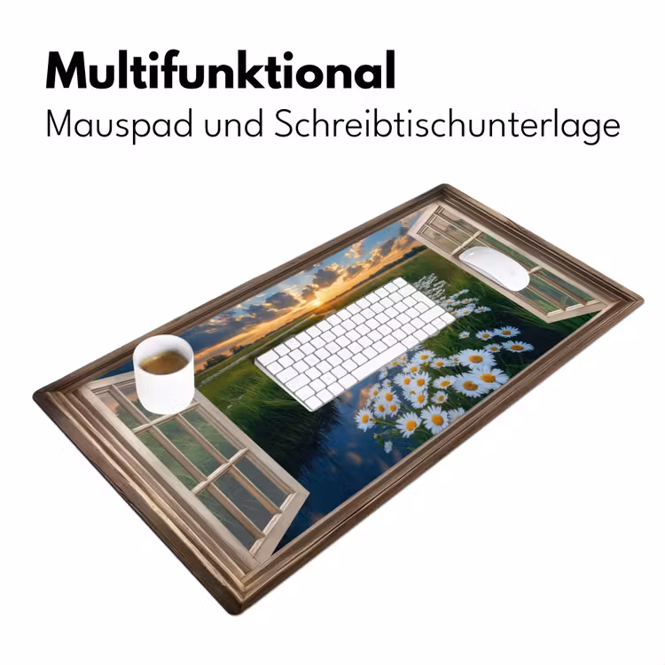 Doorkijk - Landschap - Raam - Water - Zonsondergang Muismat XXL klein -ysfeer4_duits