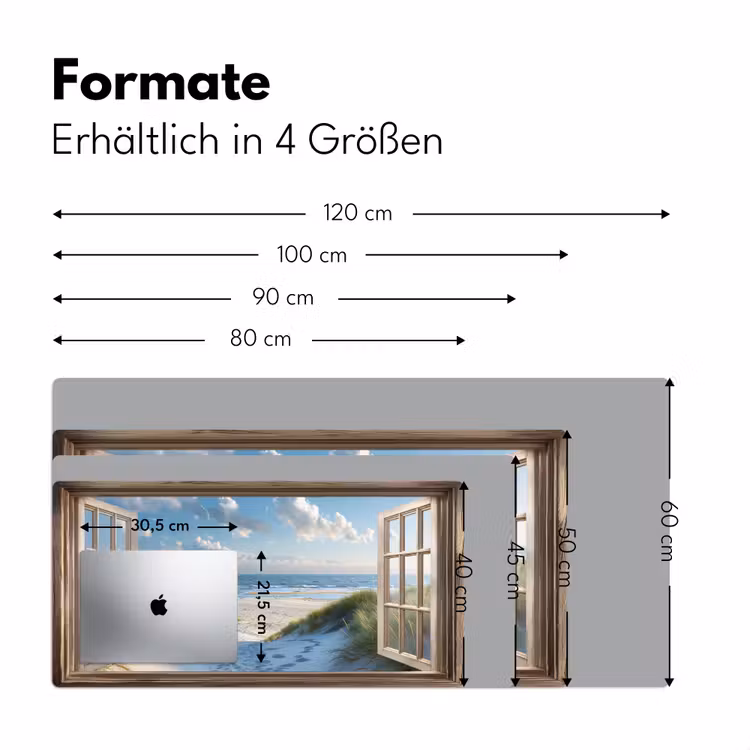 Doorkijk - Strand - Raam - Duinen - Zee Muismat XXL klein -ysfeer5_duits