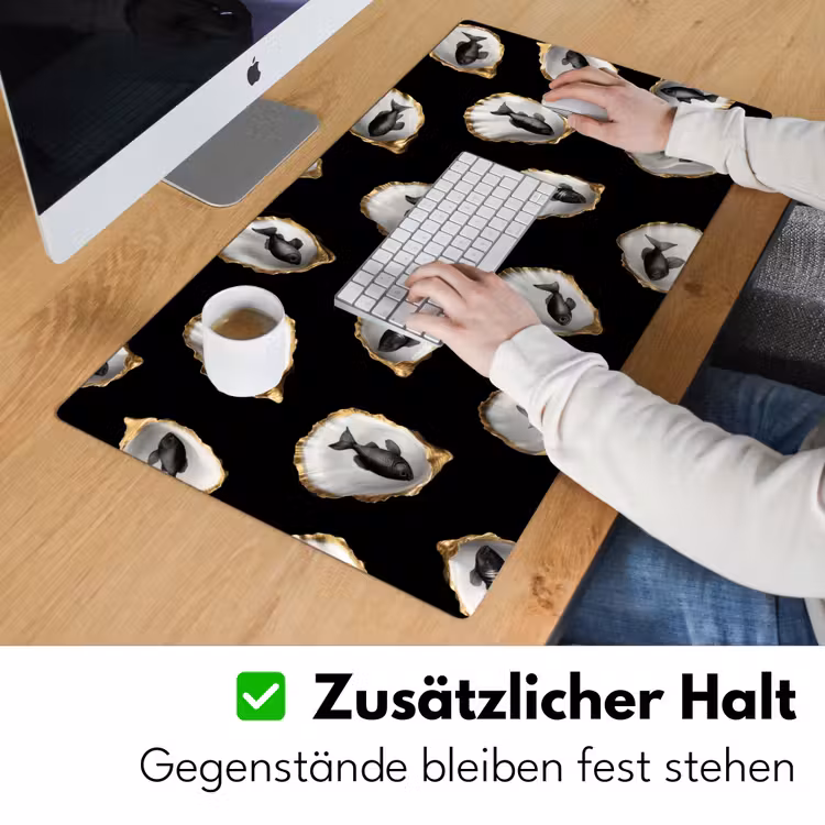 Oesters - Zwart - Vissen - Goud Muismat XXL klein -ysfeer3_duits