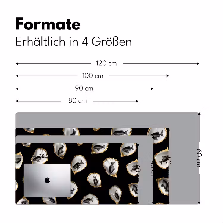 Oesters - Zwart - Vissen - Goud Muismat XXL klein -ysfeer5_duits