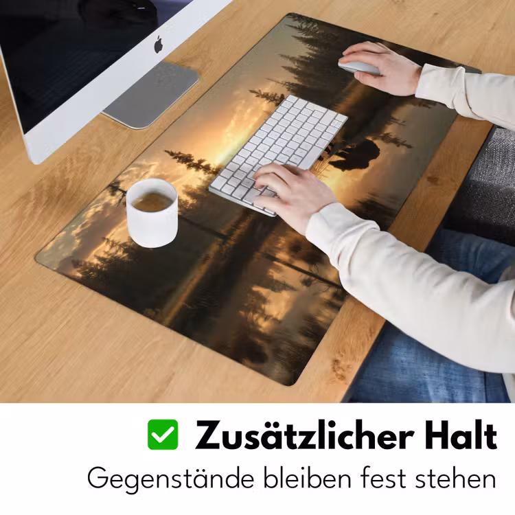 Beer - water - Bos - Ochtendlicht Muismat XXL klein -ysfeer3_duits