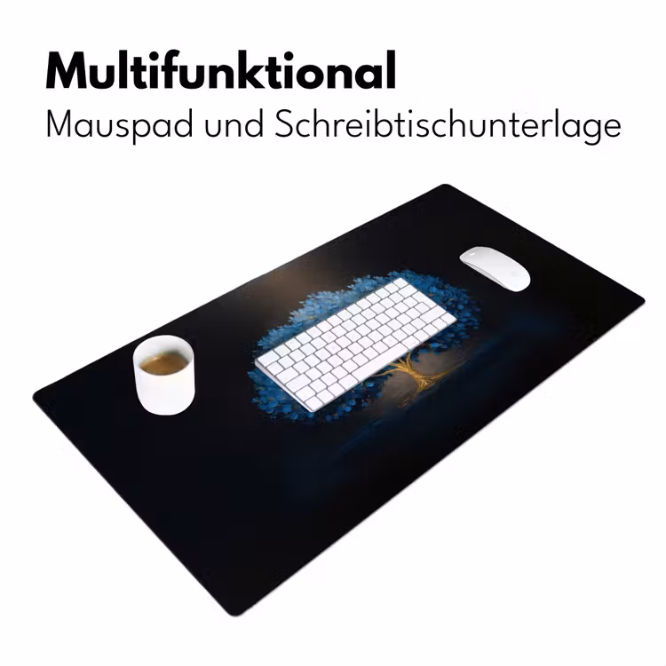 Boom - Blauw - Bladeren - Penseelstreken Muismat XXL klein -ysfeer4_duits